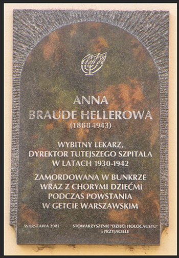  Tablica upamiętniająca dr Annę Braude – Hellerową 